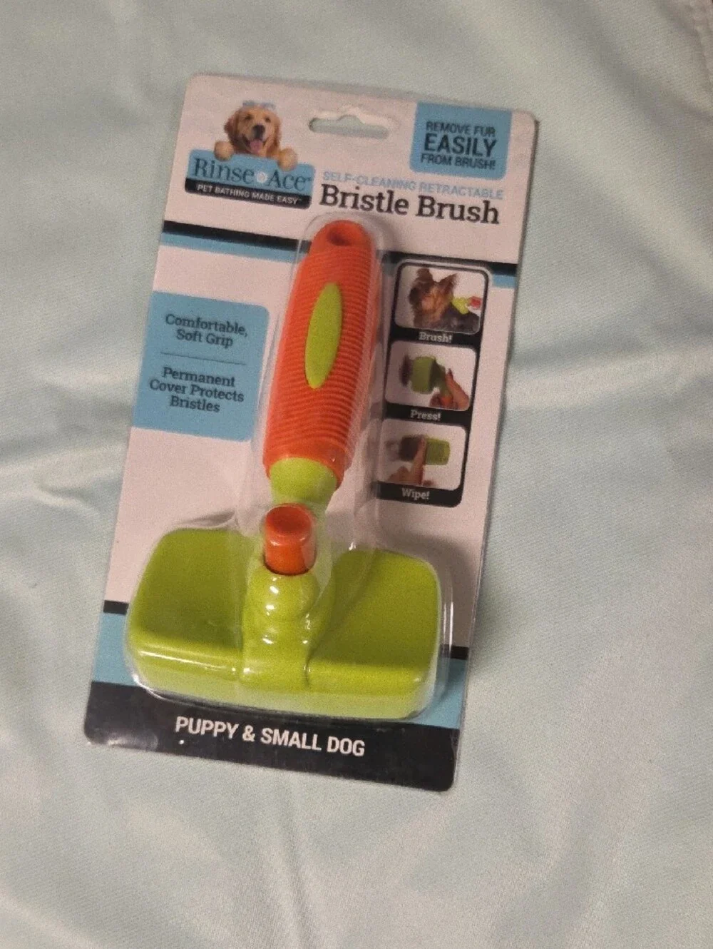 Orange & Lime Self-Cleaning Retractable Bristle Brush for Dogs